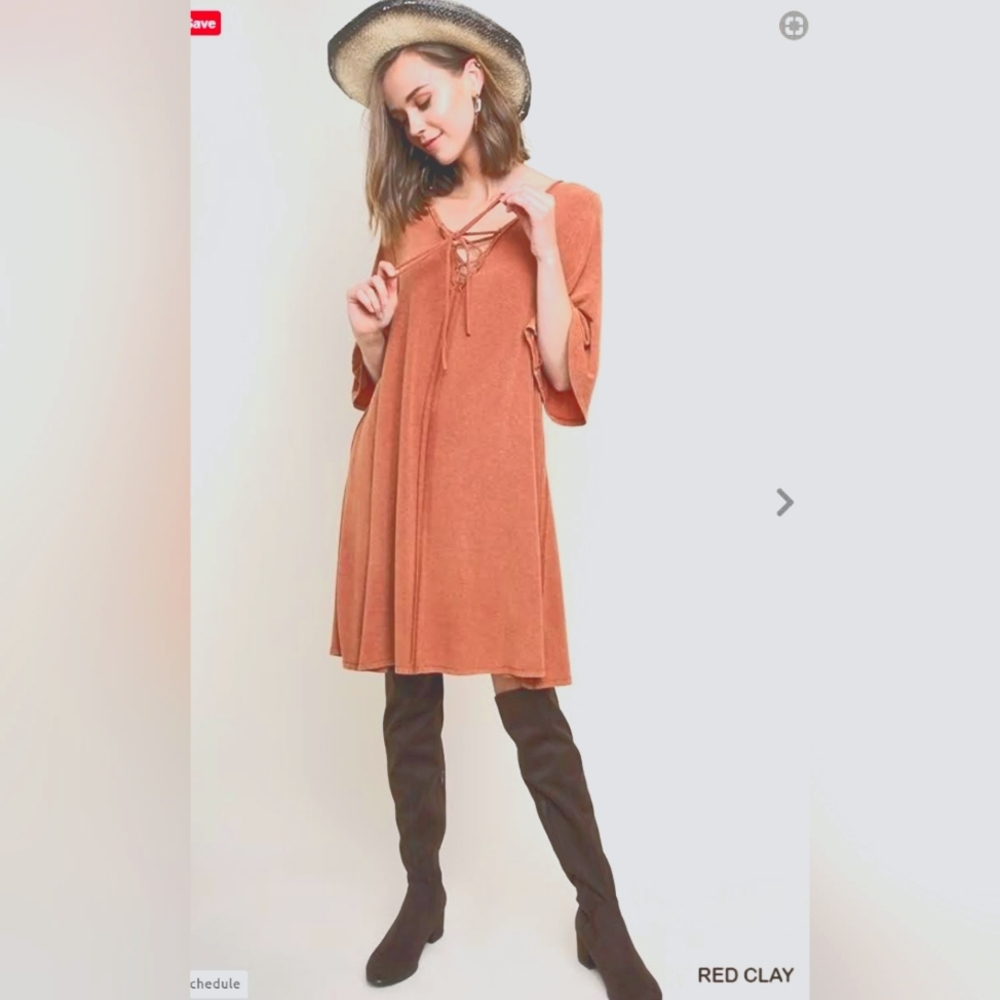 Umgee Washed T-shirt V-neck Tunic Dress